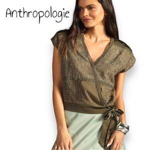 Anthropologie Tiny Tatiana Wrap Top in olive green size Large